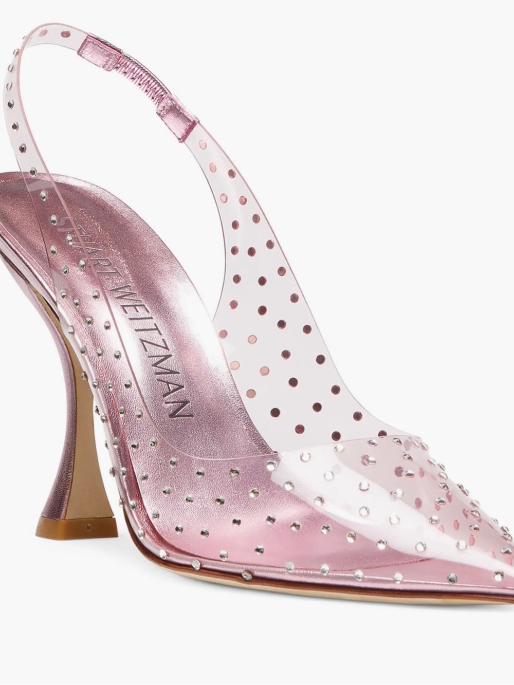 Stuart Weitzman Pink Metallic Crystal-Stud Slingback Pump